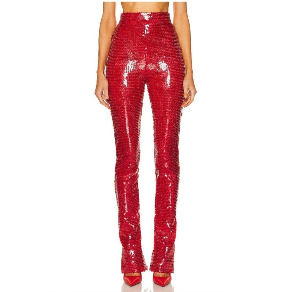 David Koma Sequin Trousers Red Sequin